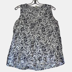 Women's Sleeveless Floral Print Top - Navy blue & White size large